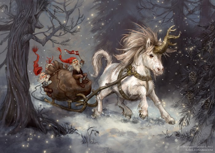 Unicorn Sleigh ride through the Snow